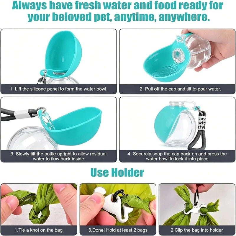 Plastic Dogs Cat Drinking Bottle with Lanyard Outdoor Foldable Water Dispensers Leak-proof Compact Travel Pet Water Bottle