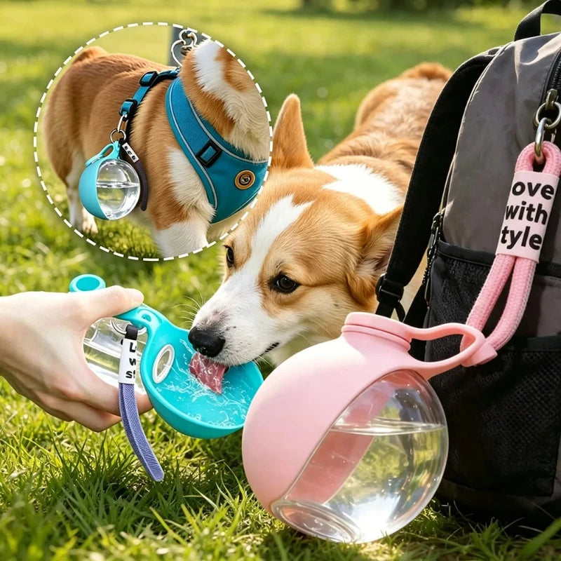 Plastic Dogs Cat Drinking Bottle with Lanyard Outdoor Foldable Water Dispensers Leak-proof Compact Travel Pet Water Bottle