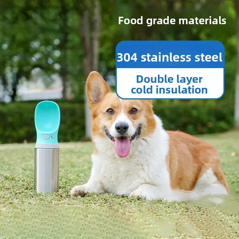 Double-layer 304 Stainless Steel Pet Thermos Cup, Outdoor Portable Water Bottle for Cats and Dogs