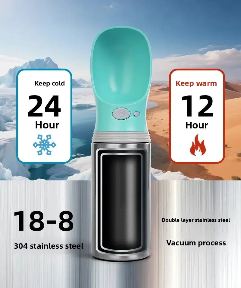 Double-layer 304 Stainless Steel Pet Thermos Cup, Outdoor Portable Water Bottle for Cats and Dogs