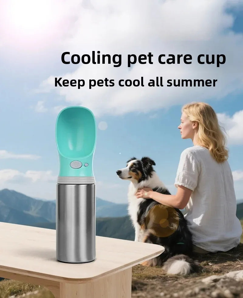 Double-layer 304 Stainless Steel Pet Thermos Cup, Outdoor Portable Water Bottle for Cats and Dogs
