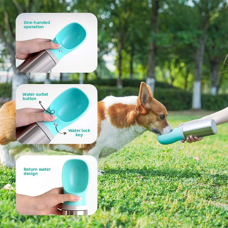 Double-layer 304 Stainless Steel Pet Thermos Cup, Outdoor Portable Water Bottle for Cats and Dogs